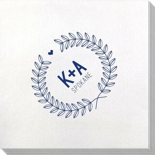 Laurel Wreath with Heart and Initials Bamboo Luxe Napkins